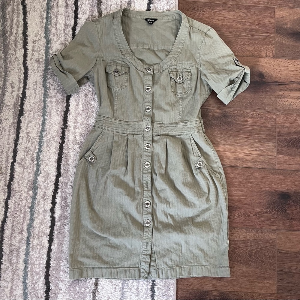 Guess Olive green button down dress, medium